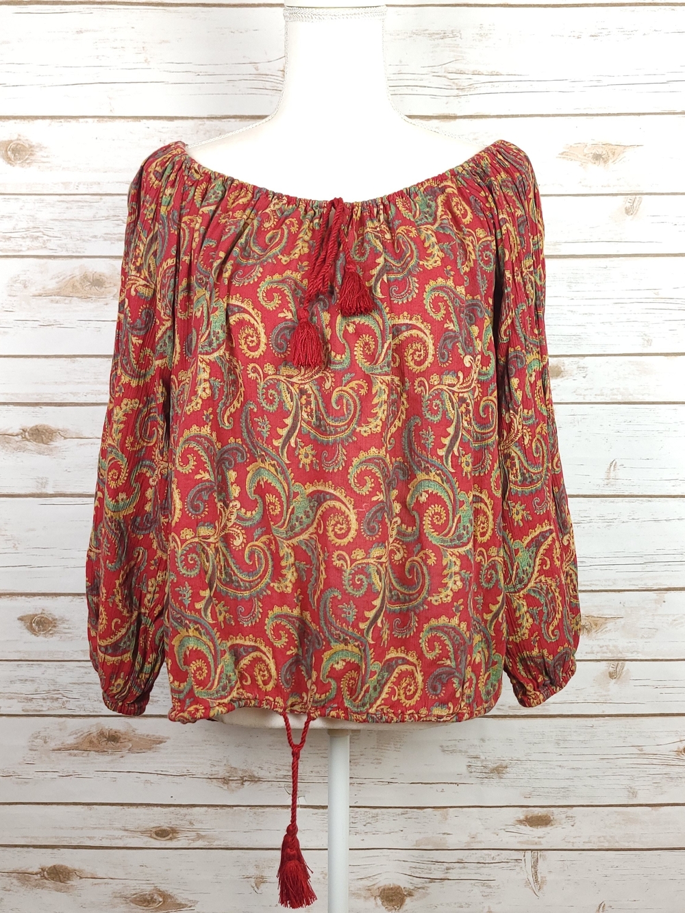Denim & Supply Ralph Lauren Red Paisley Peasant Blouse Long Sleeve Large